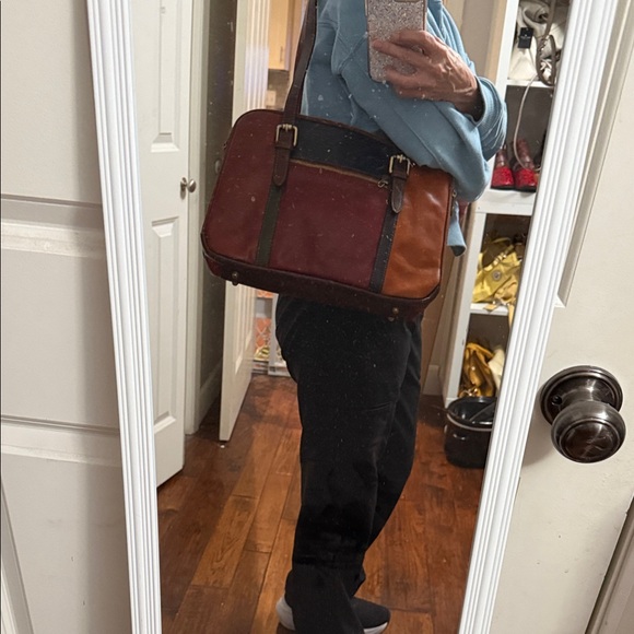 D&D Firenze Stylish Italian Color Block Leather Briefcase in Multicolor Tones - Picture 16 of 16